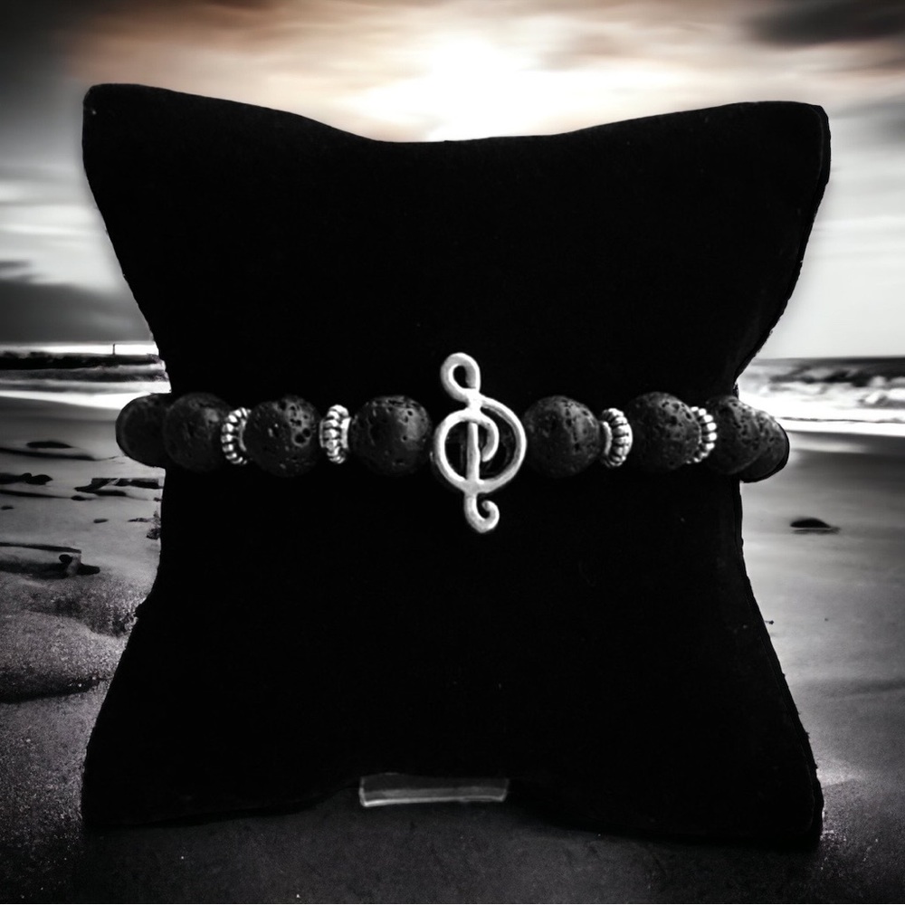 Lava rock oil diffuser trebel clef music note musician bead bracelet